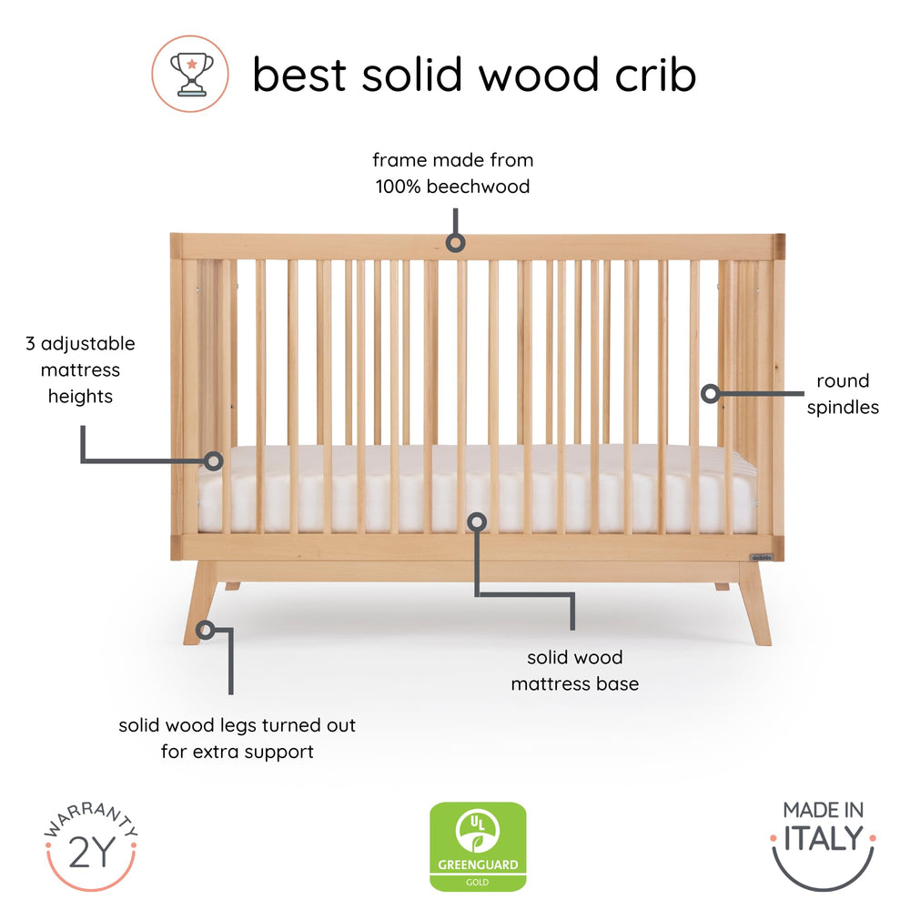 Dadada Soho crib features baby-safe, non-toxic finish for nurseries.
