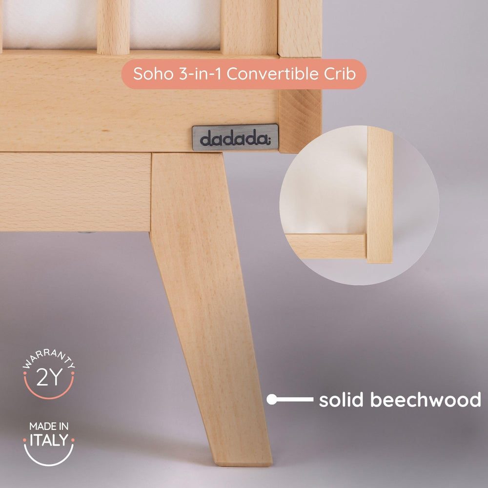 Dadada Soho spindle-detail highlights classic design in a modern crib.