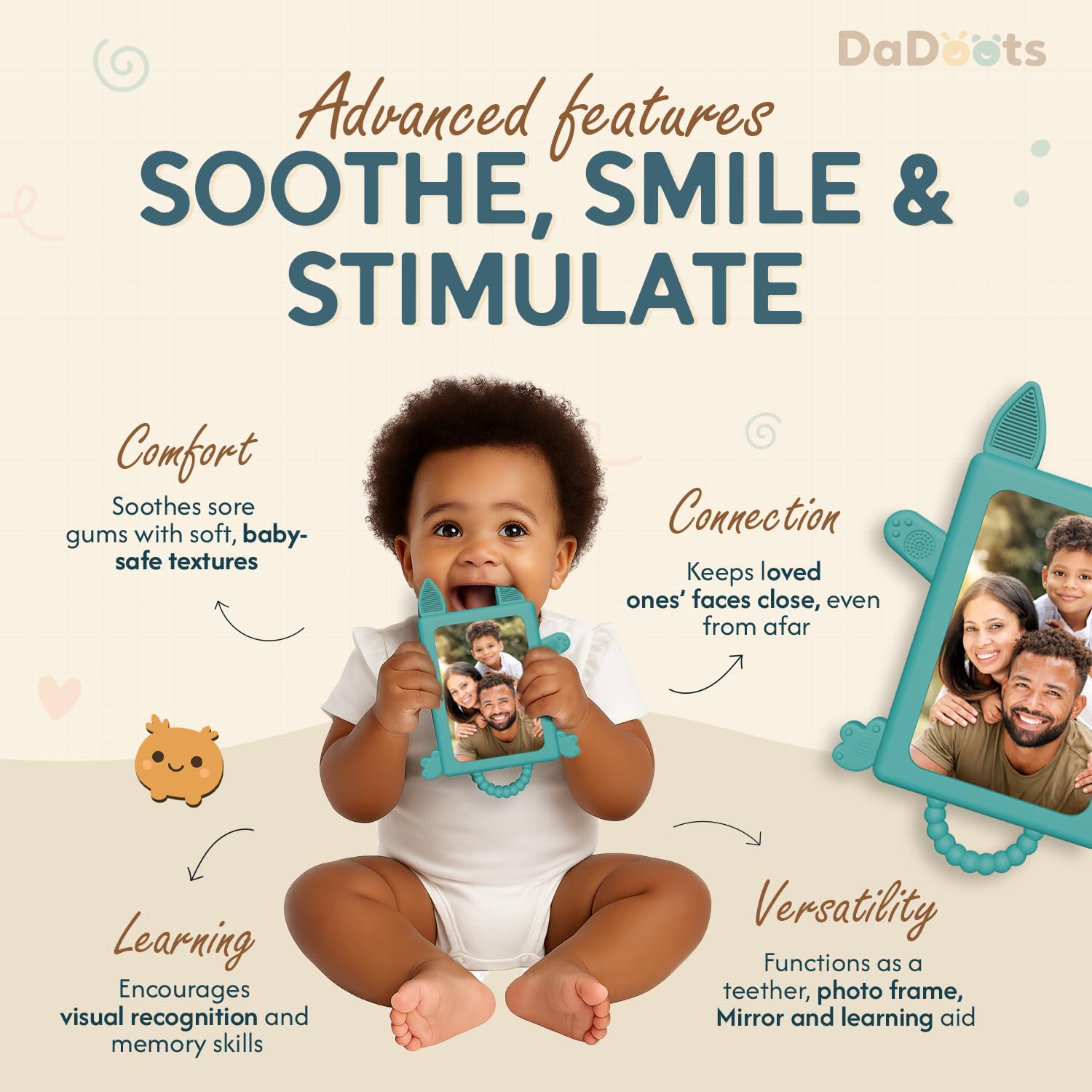 Dadoots Nibble Frame double-sided-photo-frame shows memories while supporting exploration.