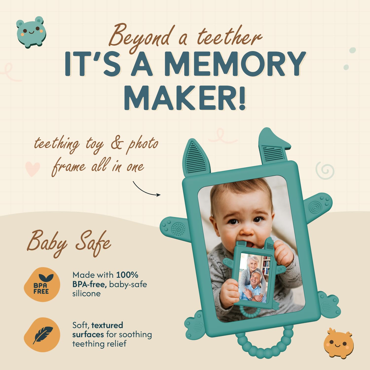 Dadoots Nibble Frame shatterproof-mirror aids safe self-recognition during play.