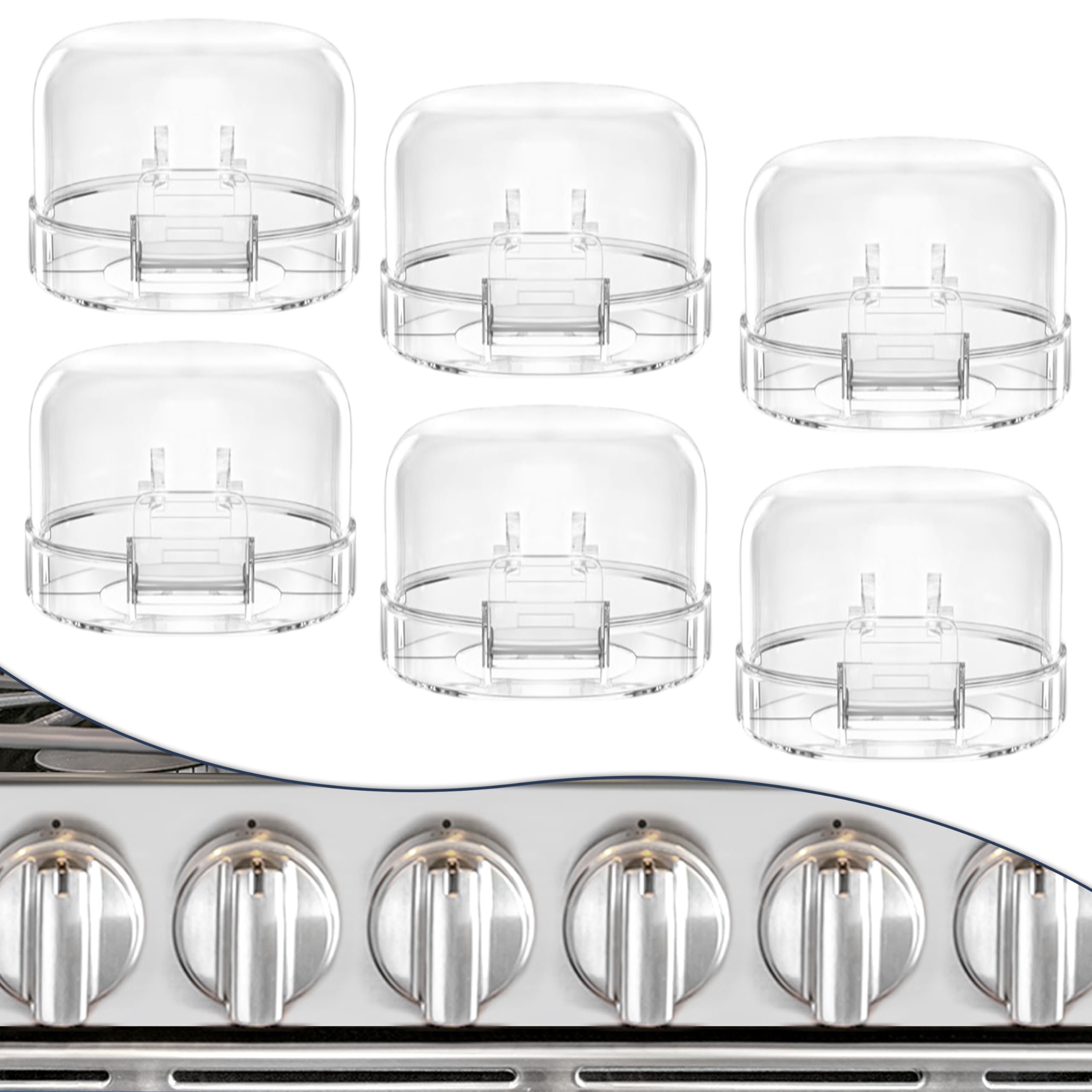 DAFUWENG 6-pack knob covers on the stove for childproofing and safer cooking.