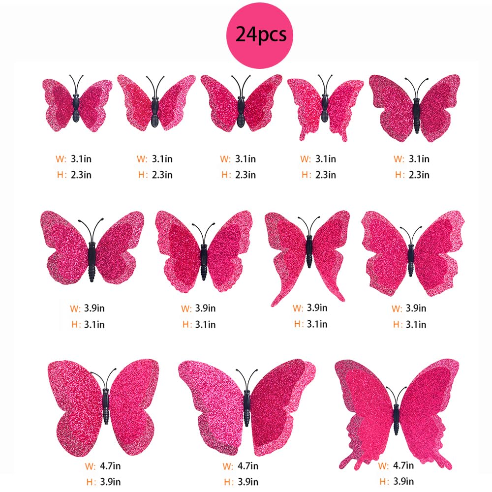 DAGOU 3D butterfly wall decor rose red on wall display for rooms