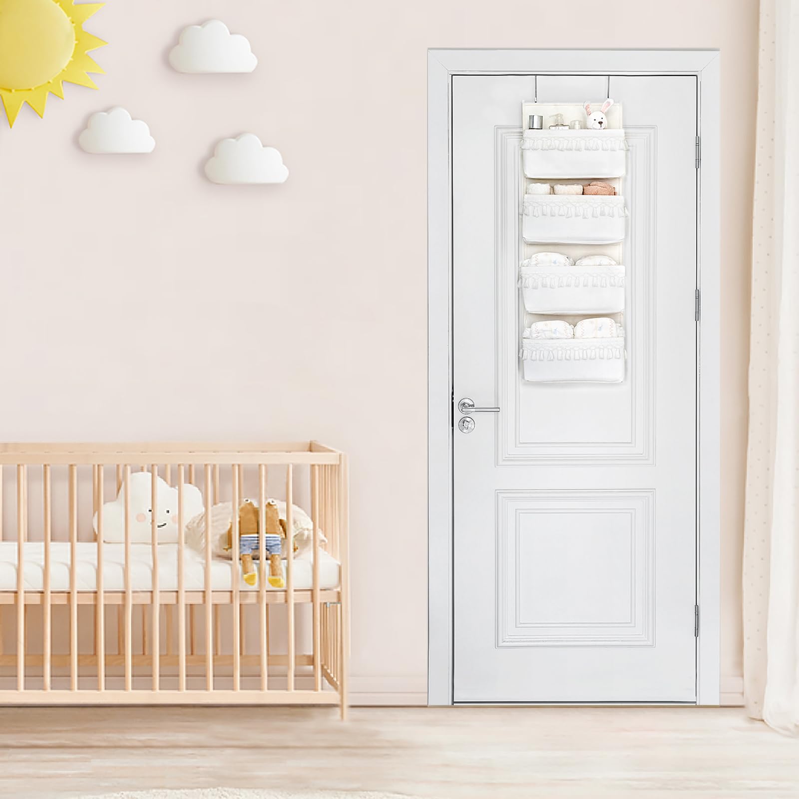 Dahey nursery storage in cotton canvas offers durable, decorative storage for essentials.
