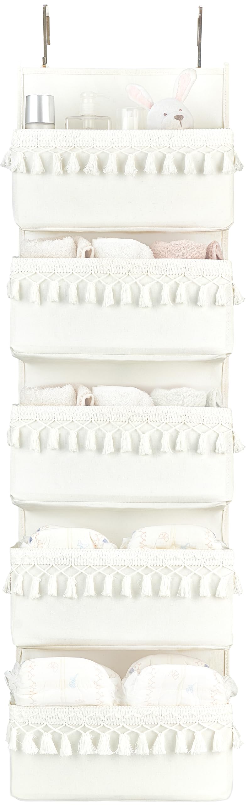 Dahey over-the-door organizer pockets provide organized nursery storage.