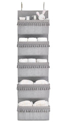 Dahey over the door organizer grey front view showing five pockets for nursery storage