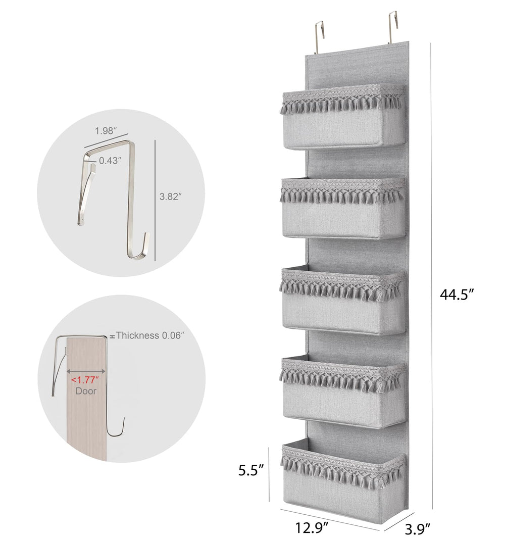 Dahey over the door organizer grey tassel detail with decorative boho touch