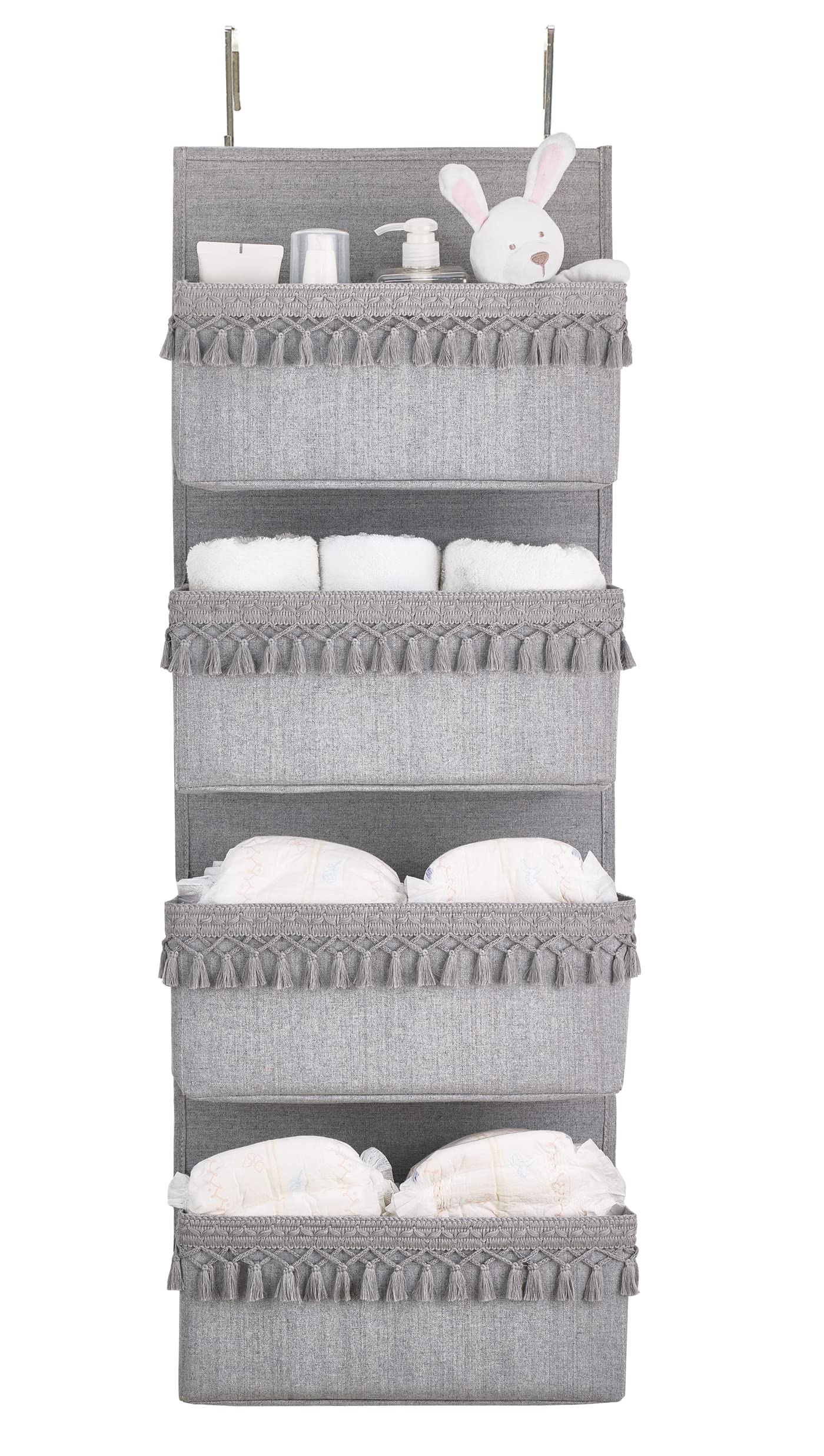 Dahey over-the-door organizer tassels closeup show durable cotton canvas and stylish storage.