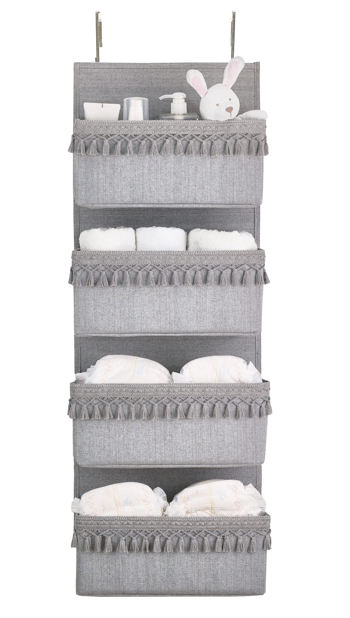 Dahey over-the-door organizer tassels closeup show durable cotton canvas and stylish storage.