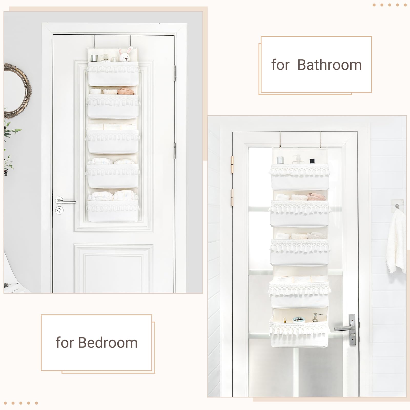 Dahey organizer tassels decorate door while keeping cosmetics neatly stored.