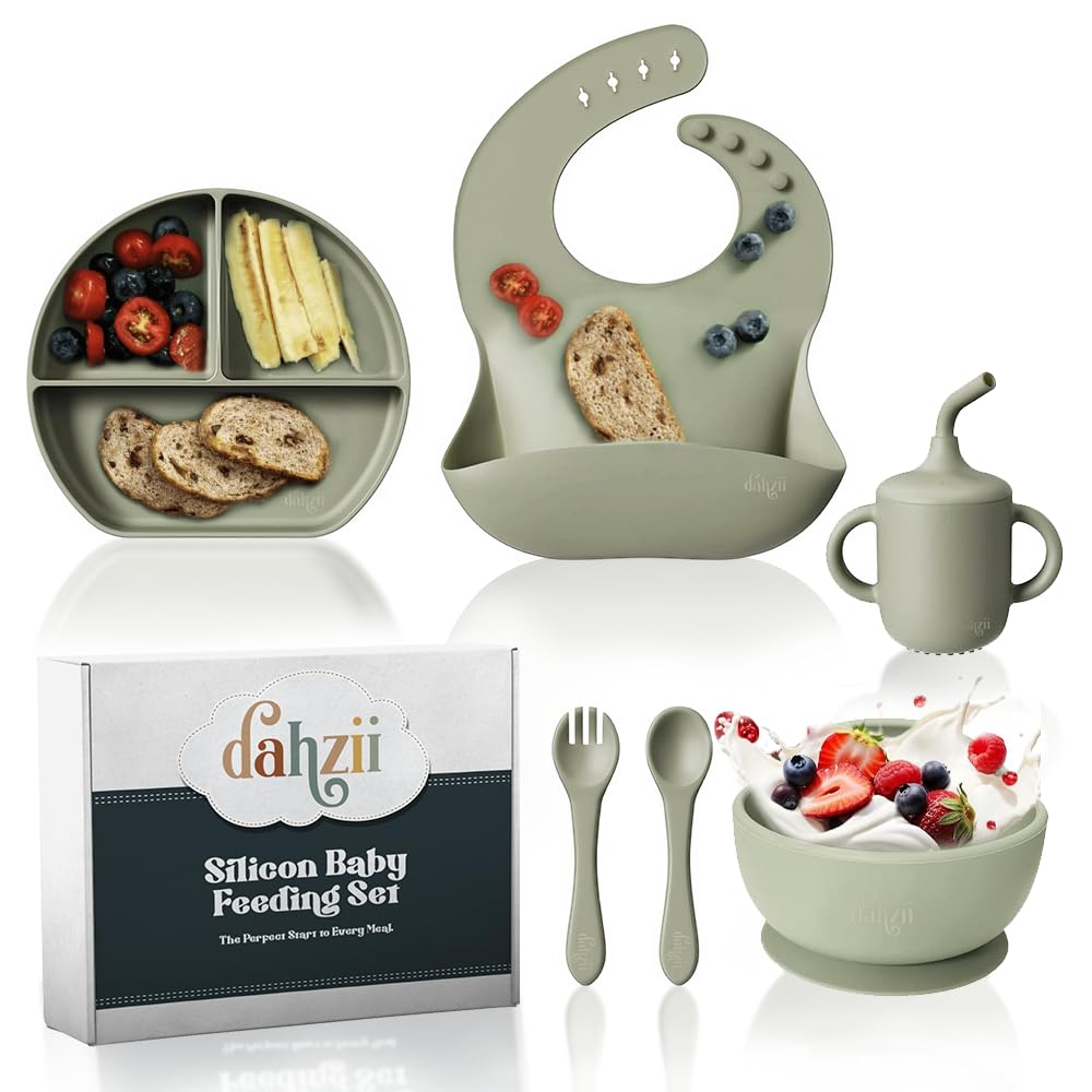 Dahzii silicone plate with non-slip base supports mess-free self-feeding.