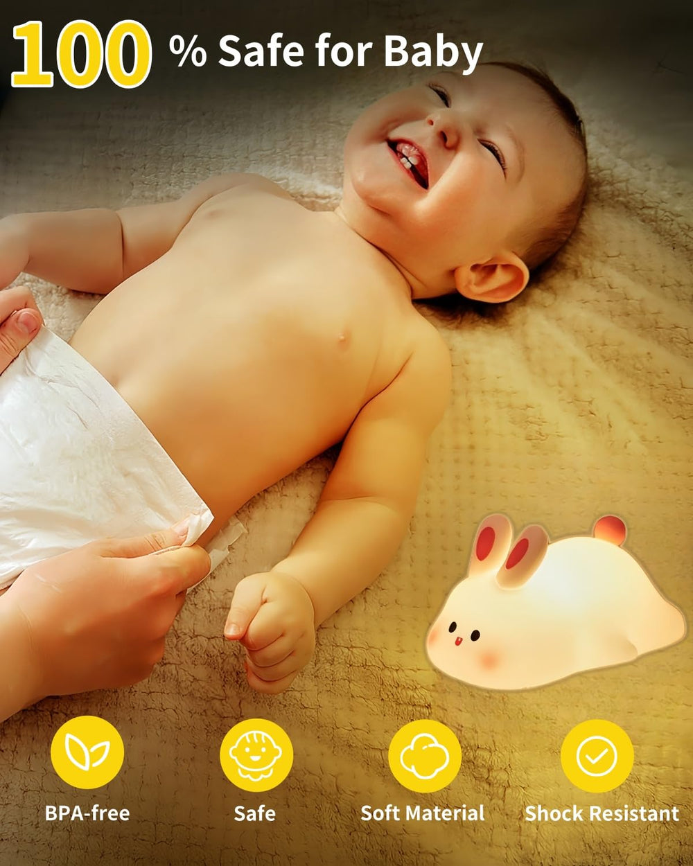 Daixinde rechargeable bunny night light with built-in battery for portable use