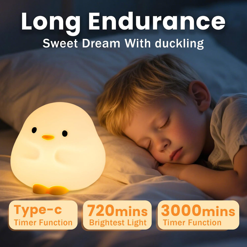 Daixinde DuDu Duck night light in soft silicone delivers warm, eye-friendly glow for soothing sleep.