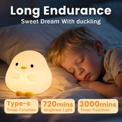 Daixinde DuDu Duck night light in soft silicone delivers warm, eye-friendly glow for soothing sleep.