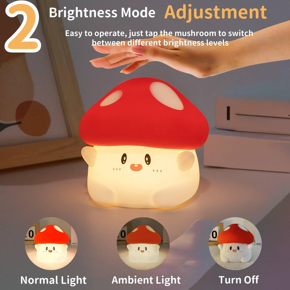 Daixinde mushroom silicone lamp lit, warm ambient glow for bedtime routines.