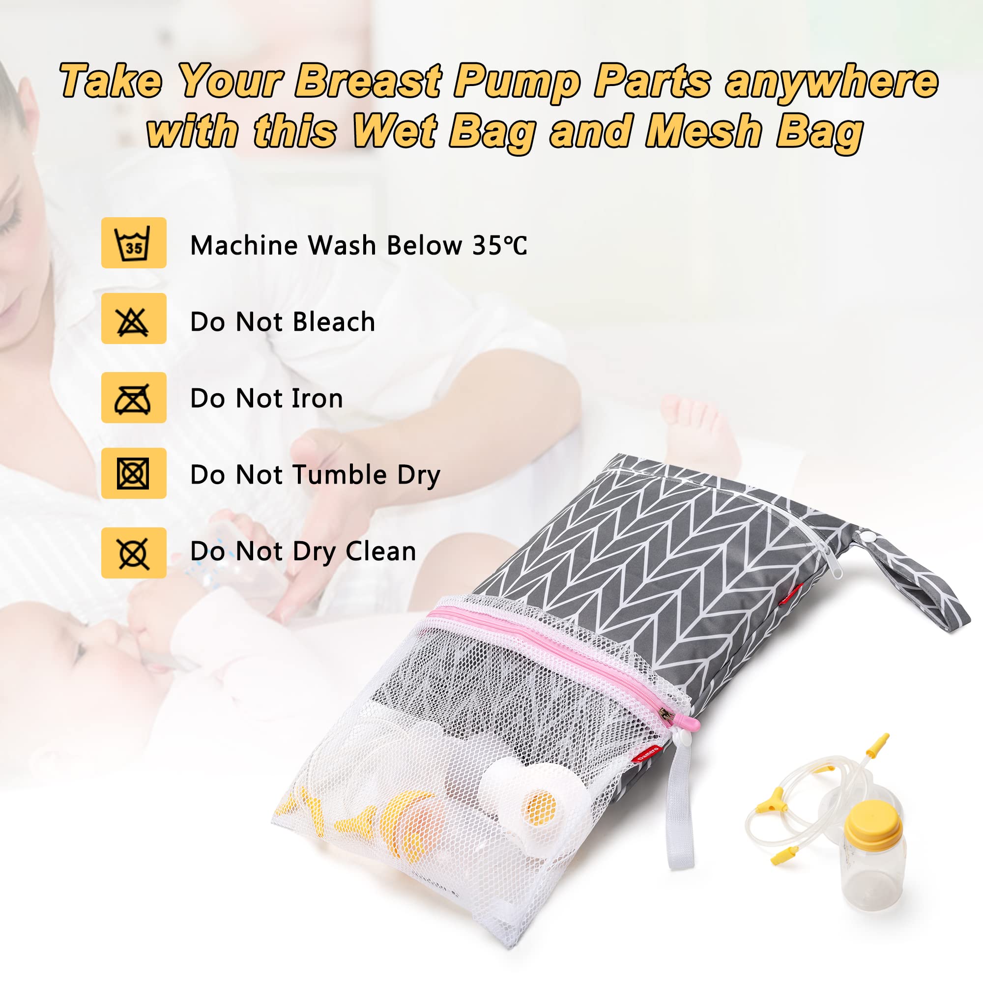 Damero breast pump parts bag zipper closure keeps items secure during travel