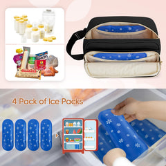 Damero Breastmilk Cooler Bag buckle handle attached to stroller for hands-free transport.