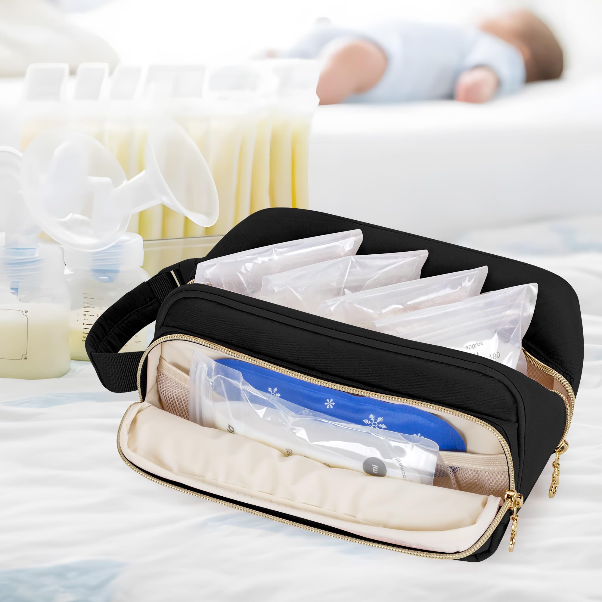 Damero Breastmilk Cooler Bag compact size fits diaper bags for discreet travel.