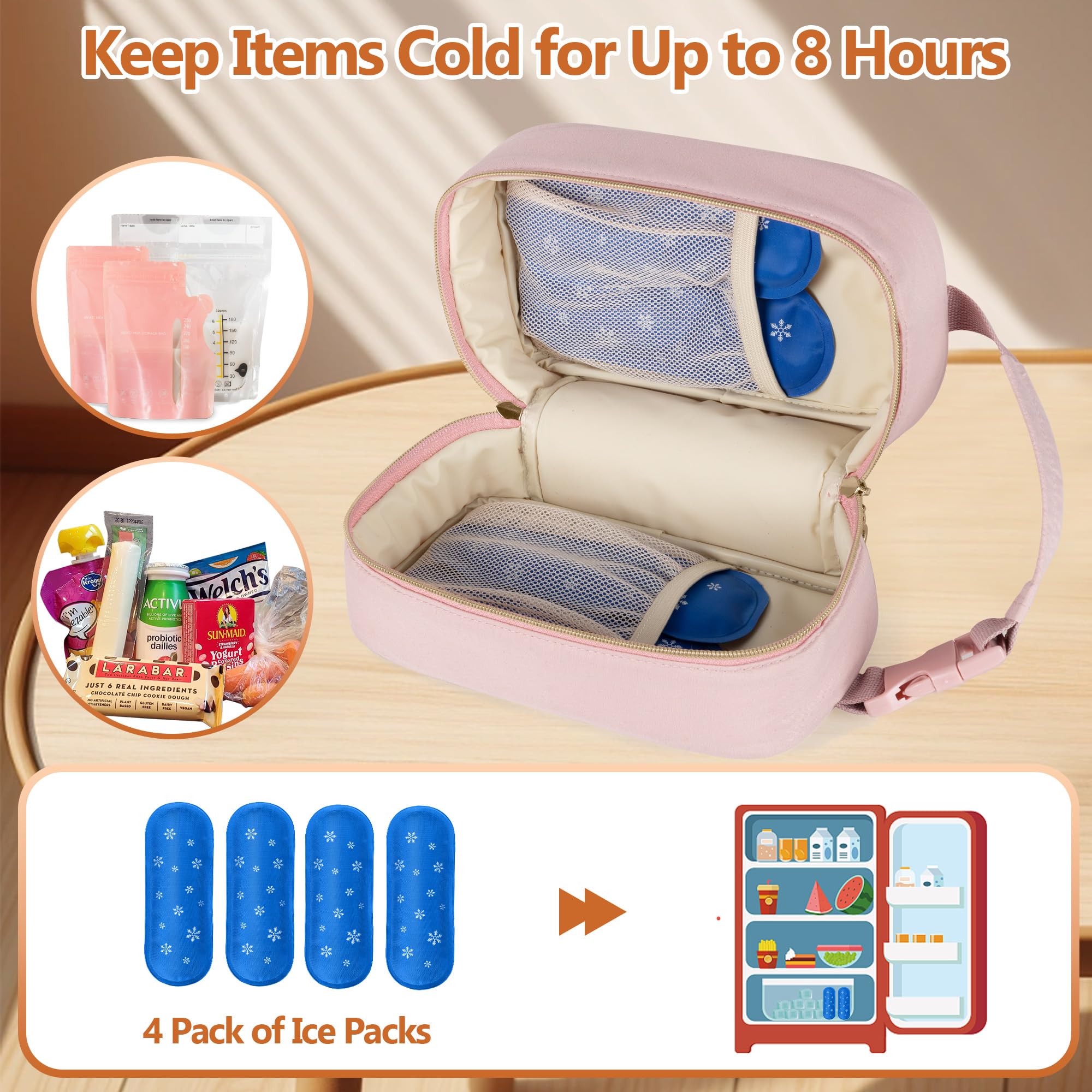 Damero bag features detachable buckle handle for stroller or diaper bag attachment.