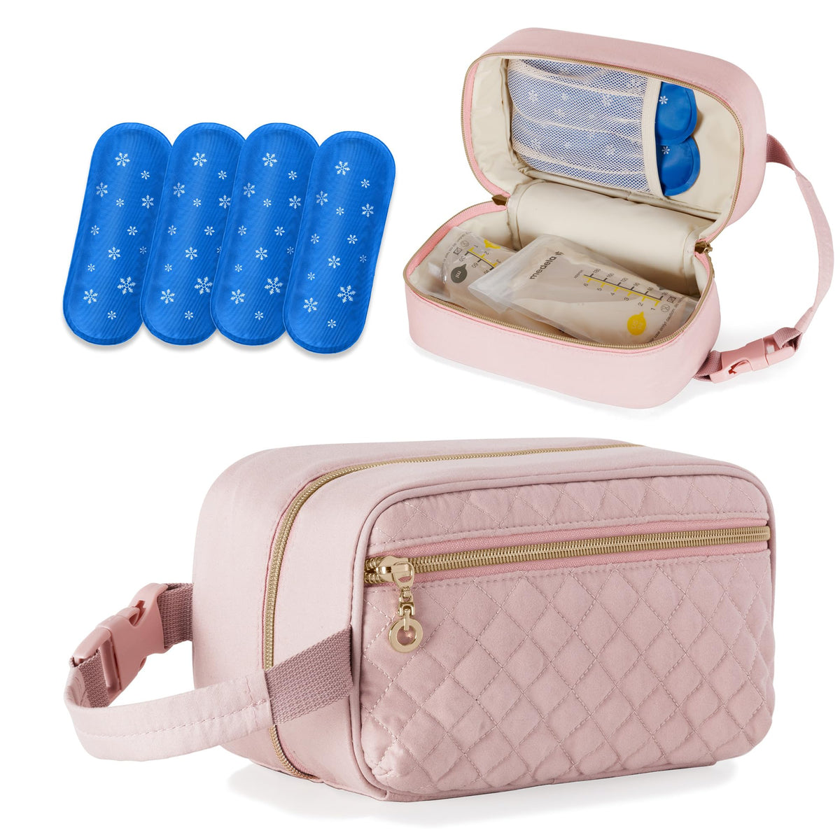 Damero breastmilk cooler bag opens to reveal ample space for multiple milk bags and ice packs.