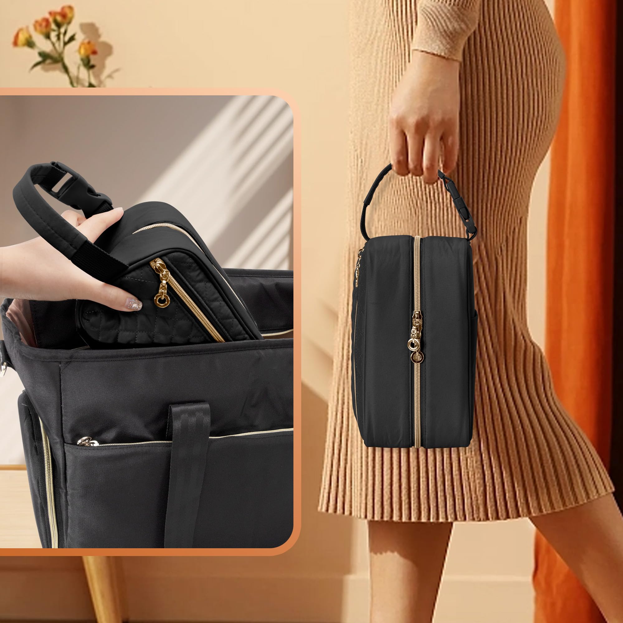 Damero breastmilk cooler bag on travel setup highlights portability for outings.