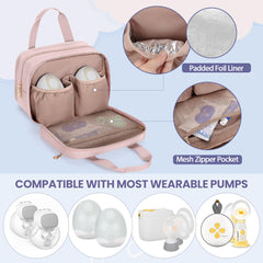 Damero Wearable Breast Pump Bag interior padded compartments protect pumps during travel.