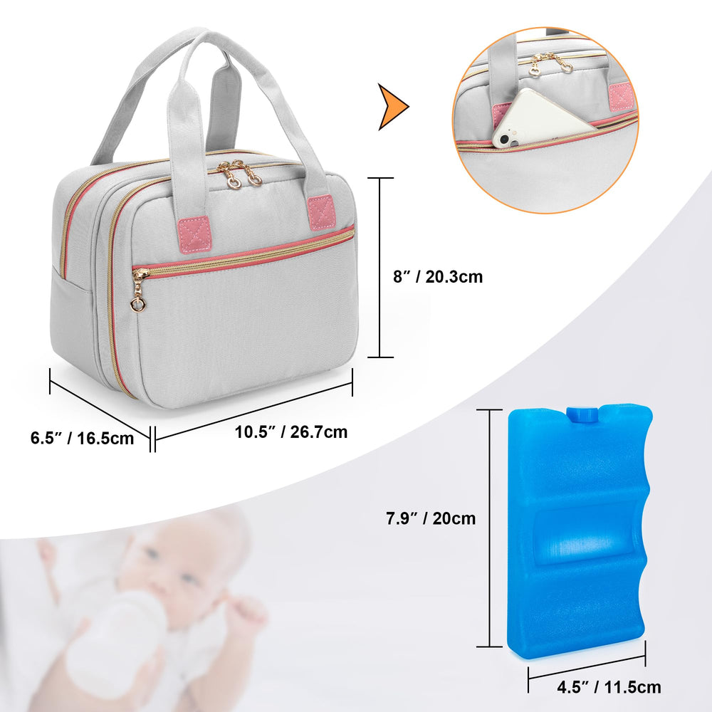 Damero large-capacity main compartment fits 9 oz bottles plus ice pack.