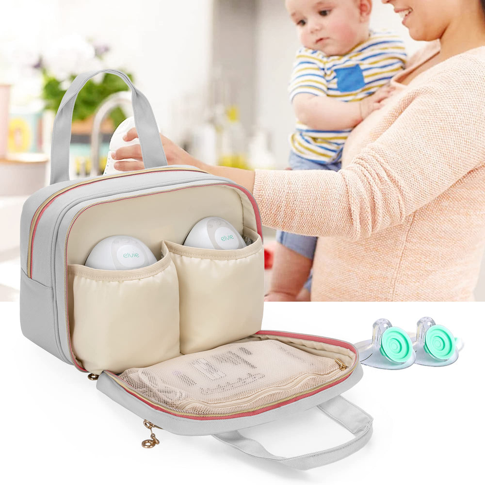 Damero portable design with top handle for nursing moms on the go.