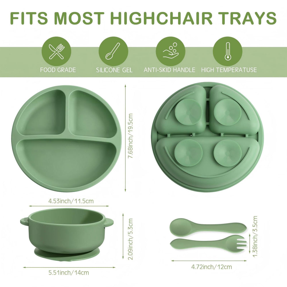 Dandat divided suction plate keeps foods separated for balanced meals.