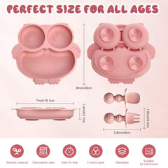 Dandat suction owl plate dark pink designed to attract kids during meals