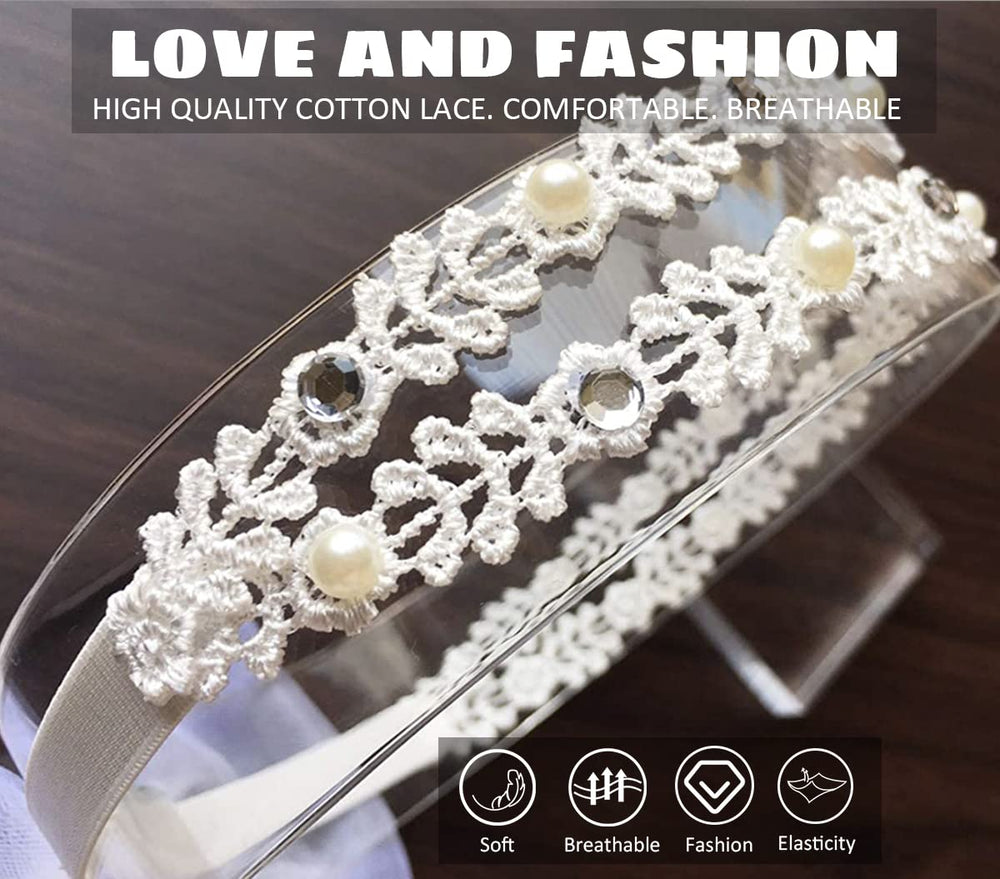 DANMY baby headband white lace bow for delicate fashion appeal