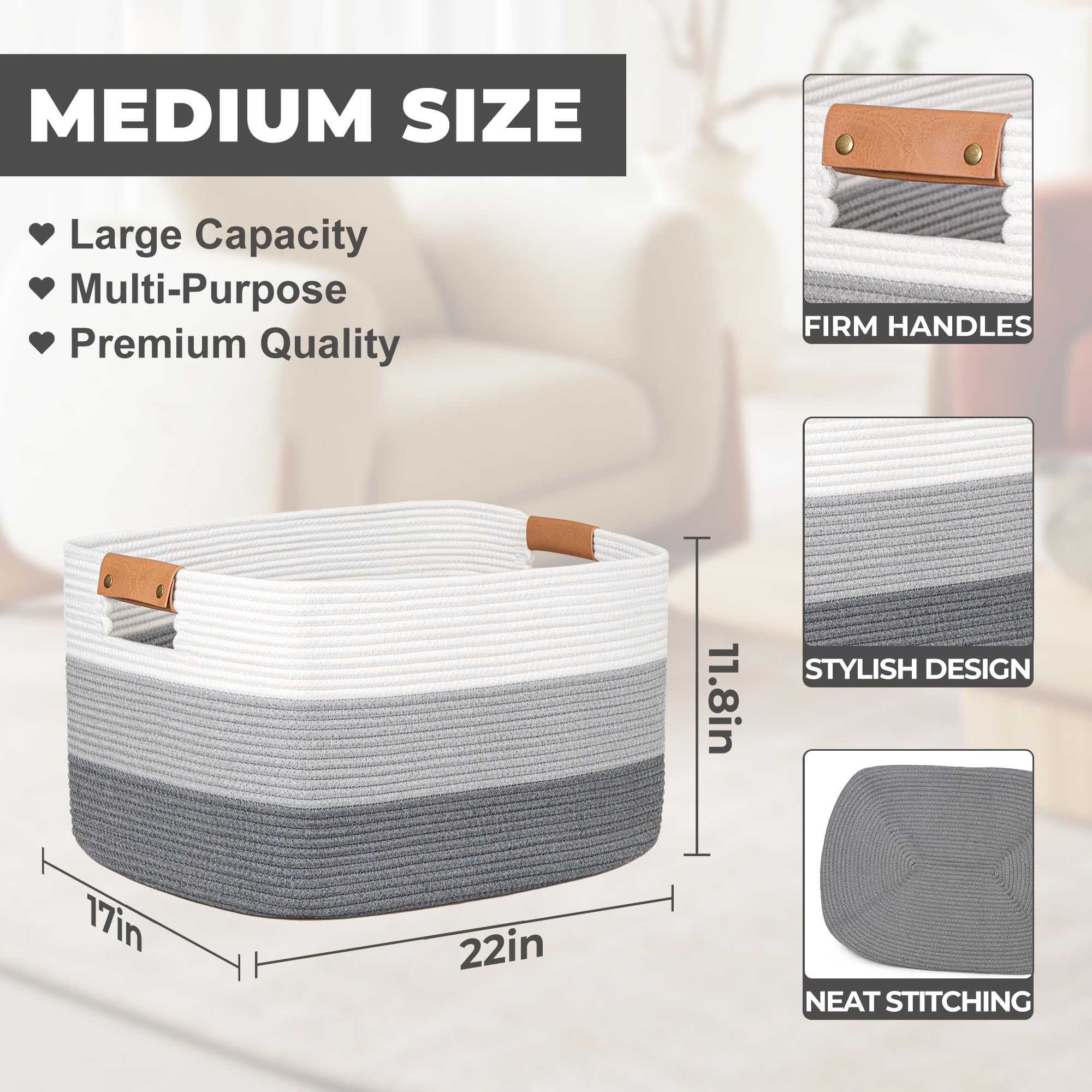 danpinera Blanket Basket dimension 22x17x11-8in supports blankets, toys, and laundry organization