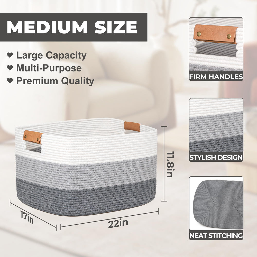danpinera Blanket Basket dimension 22x17x11-8in supports blankets, toys, and laundry organization