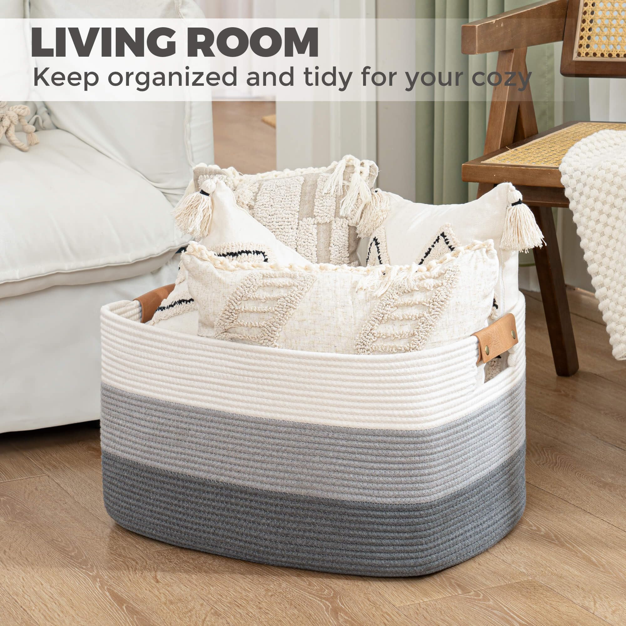 danpinera Blanket Basket gradient grey blends with decor while keeping essentials accessible