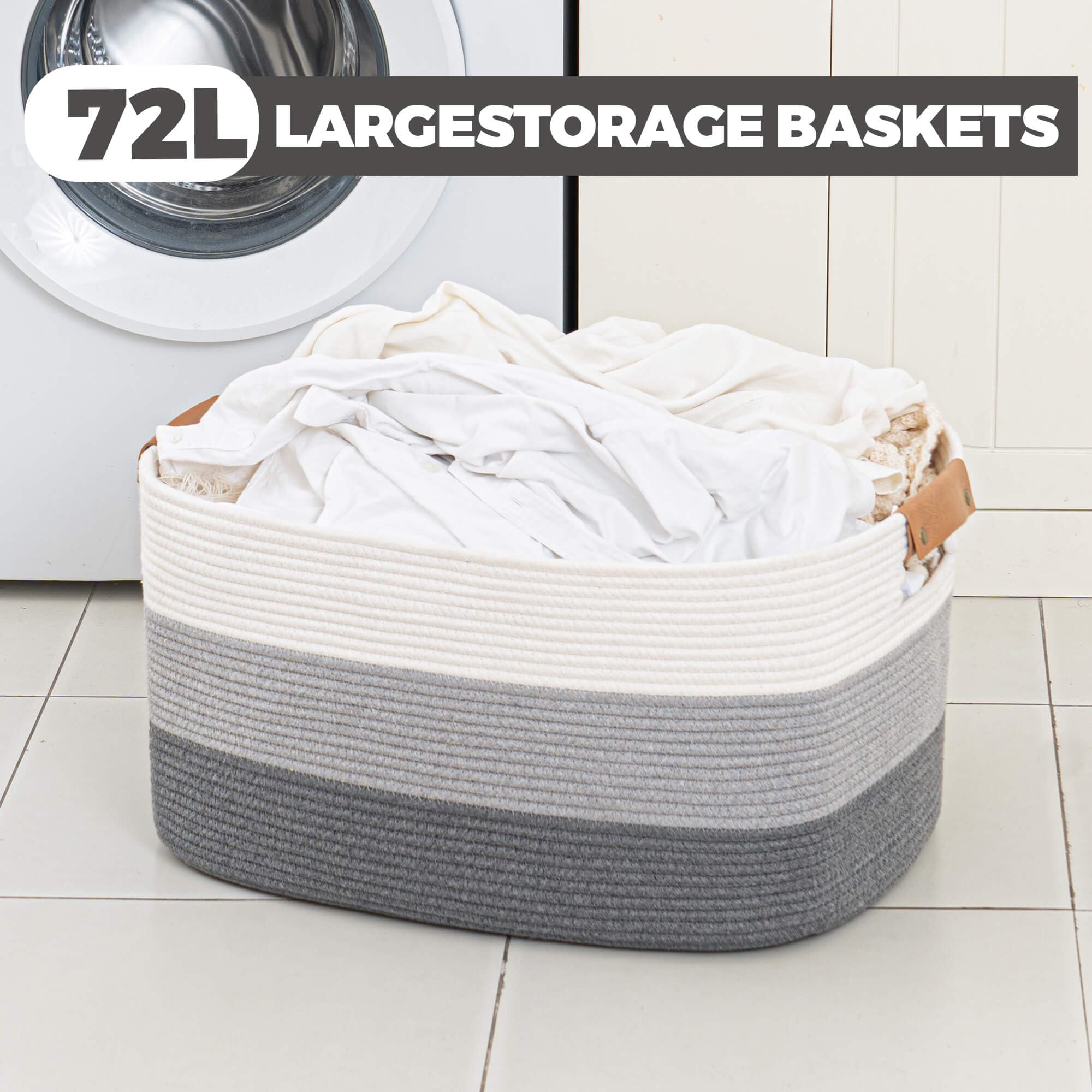 danpinera Blanket Basket handle-detail offers easy carrying with durable leather and metal snap