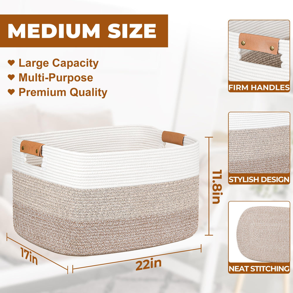 danpinera Blanket Basket leather handle closeup shows durable carrying for rooms.