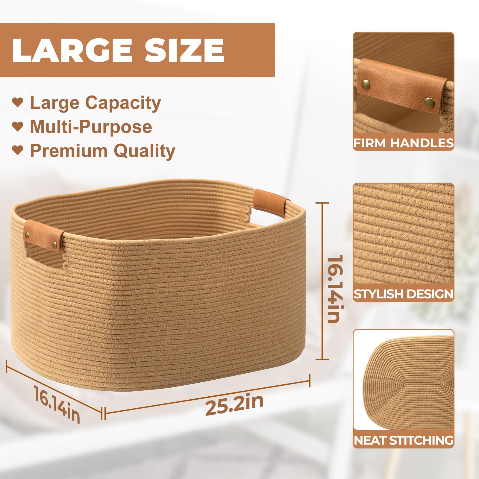 danpinera blanket basket leather-handle close-up highlighting durable leather and metal snap.