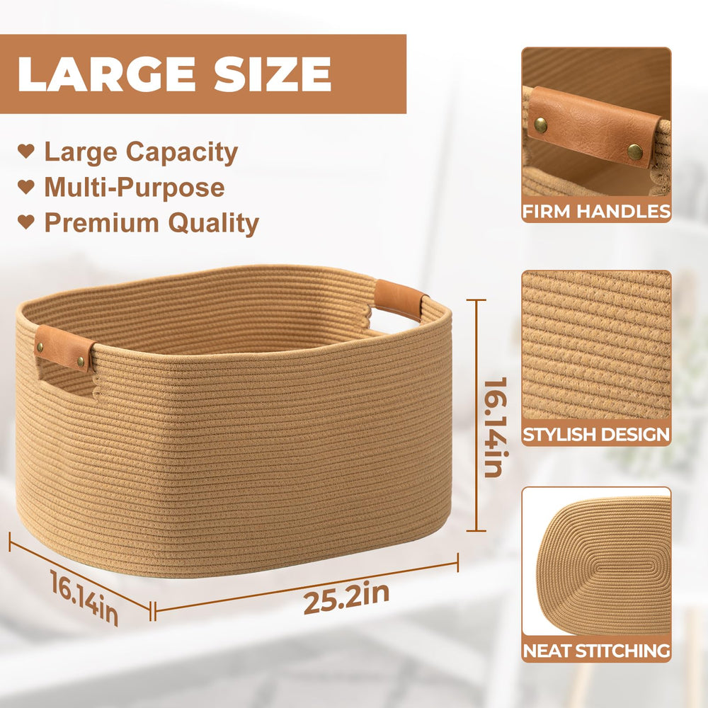 danpinera blanket basket leather-handle close-up highlighting durable leather and metal snap.