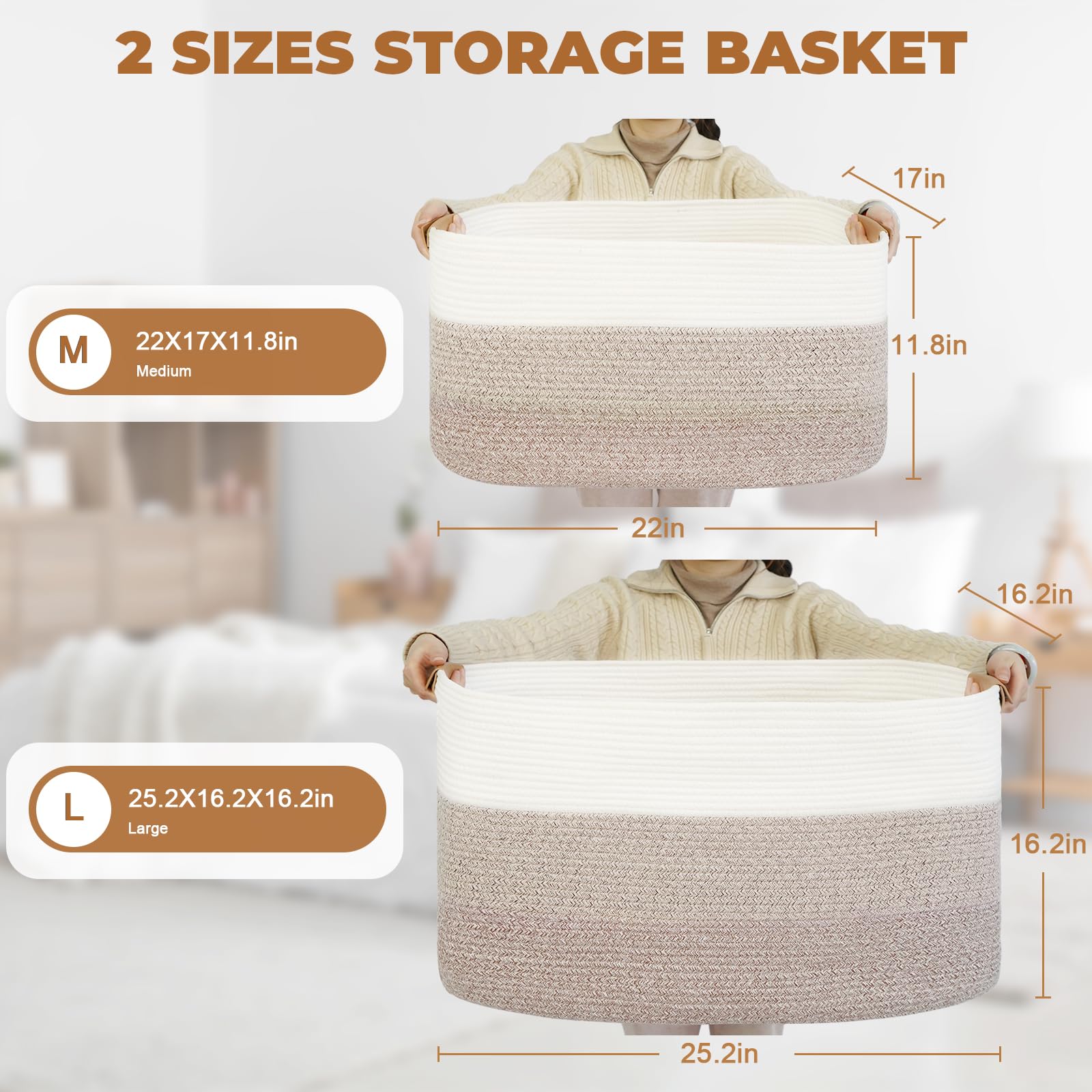 danpinera Blanket Basket in living room helps tidy towels and throws.