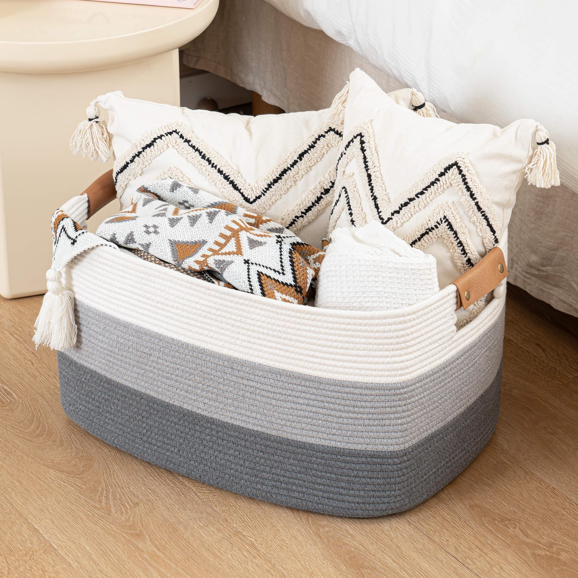 danpinera Blanket Basket machine-washable care simplifies cleaning with a delicate cycle