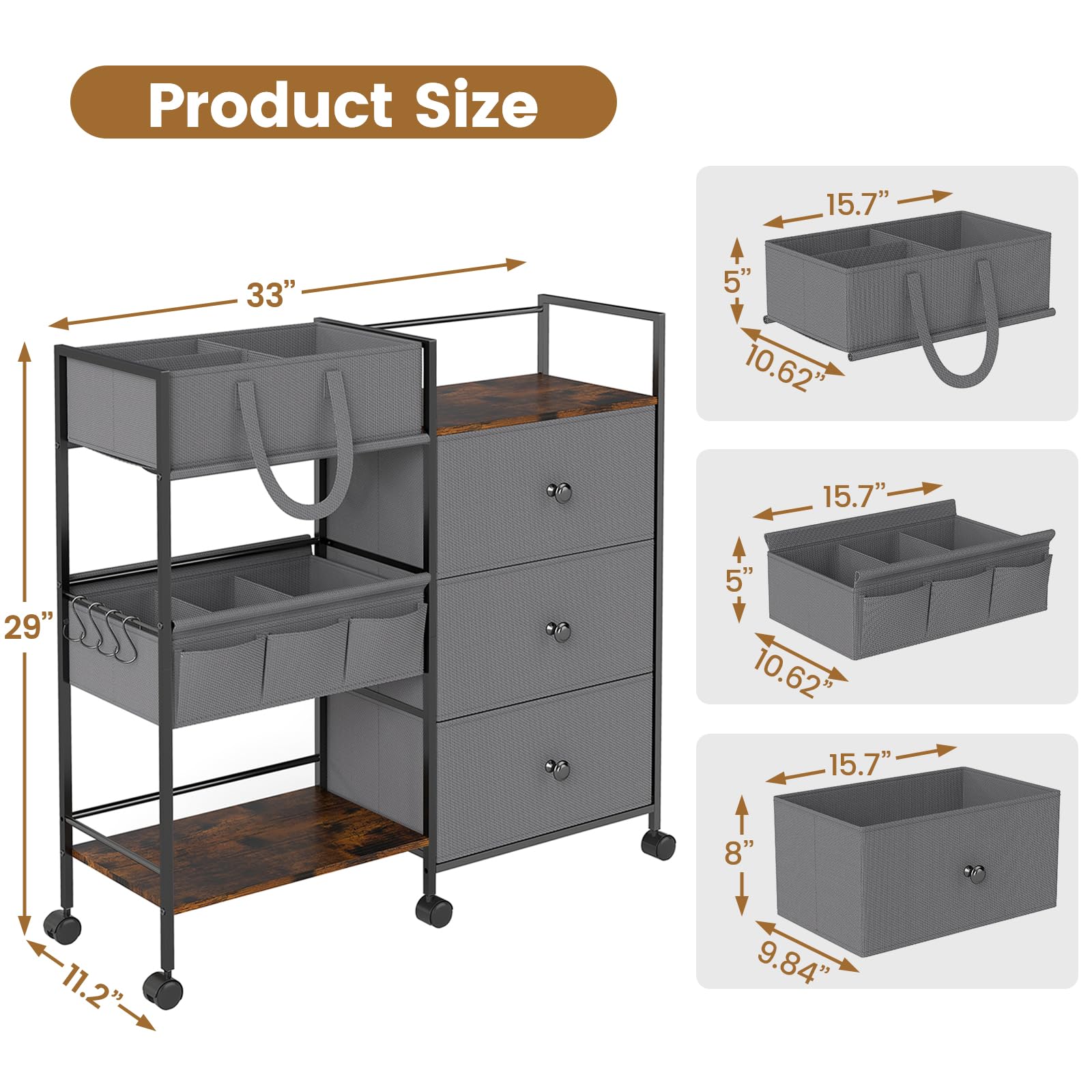 Danpinera diaper caddy shows three drawers for organized baby items