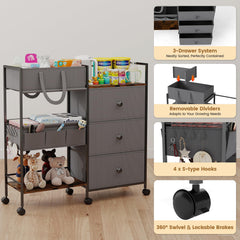 Danpinera diaper caddy with 360-degree wheels for easy room-to-room mobility