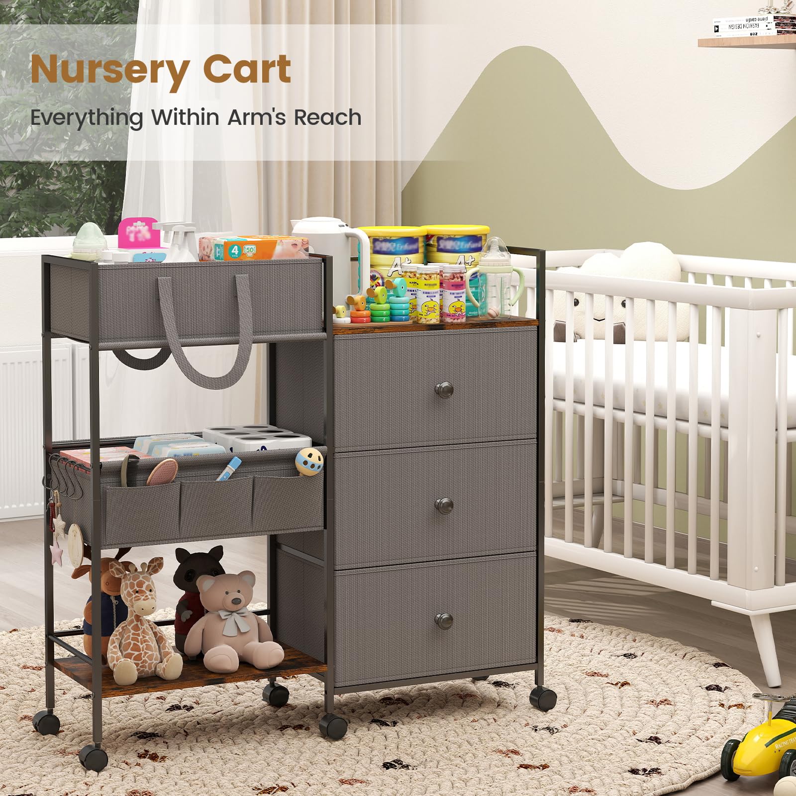 Danpinera diaper caddy in nursery keeps daily items organized