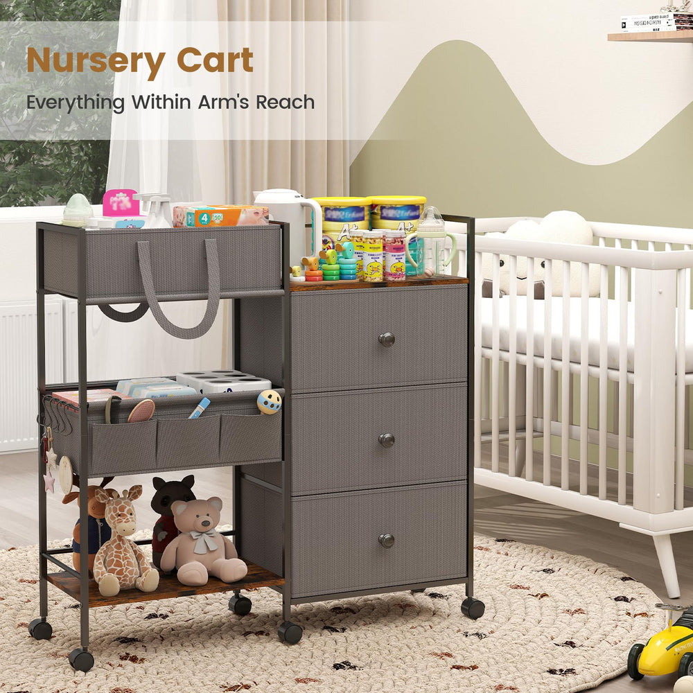 Danpinera diaper caddy in nursery keeps daily items organized