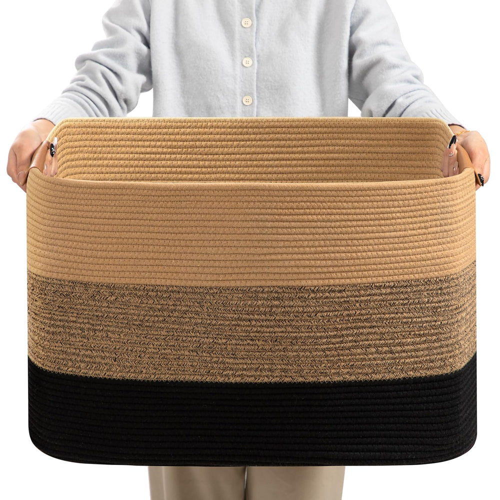 Danpinera gradient linen basket, front view shows cozy storage for blankets in living rooms.