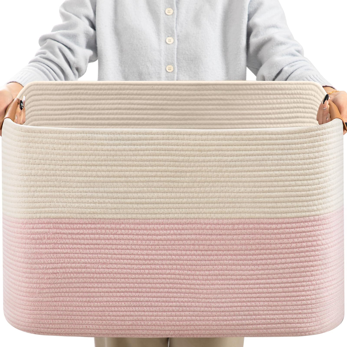 danpinera large woven basket pink white holds blankets for cozy storage