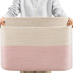 danpinera large woven basket pink white holds blankets for cozy storage