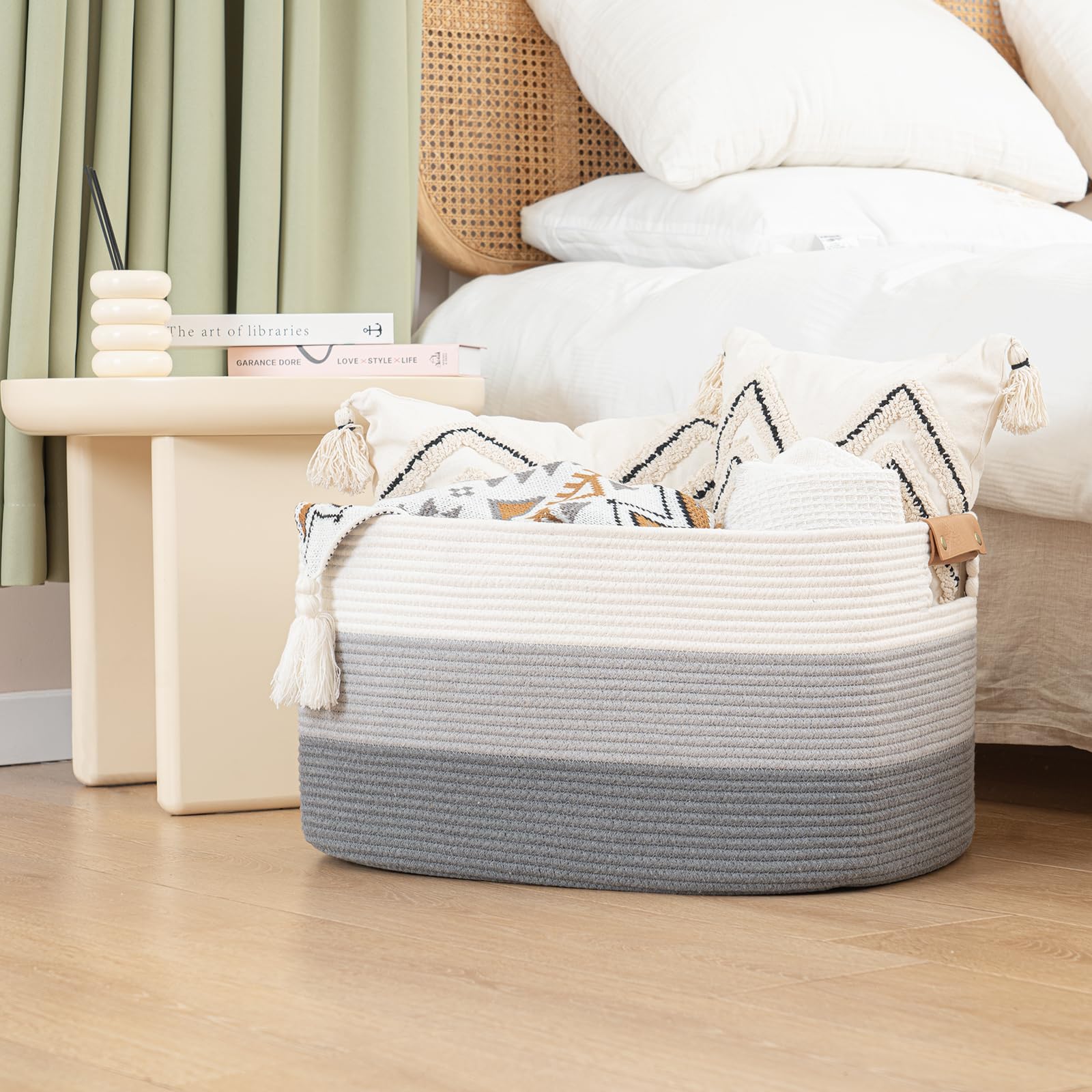 danpinera large woven basket in nursery for diapers and small supplies