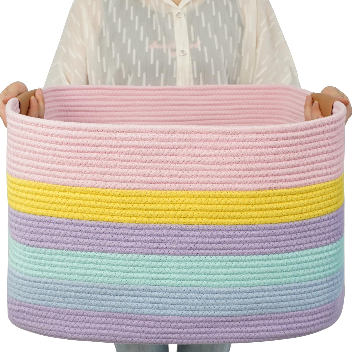 Danpinera laundry basket front view showing spacious blanket storage.