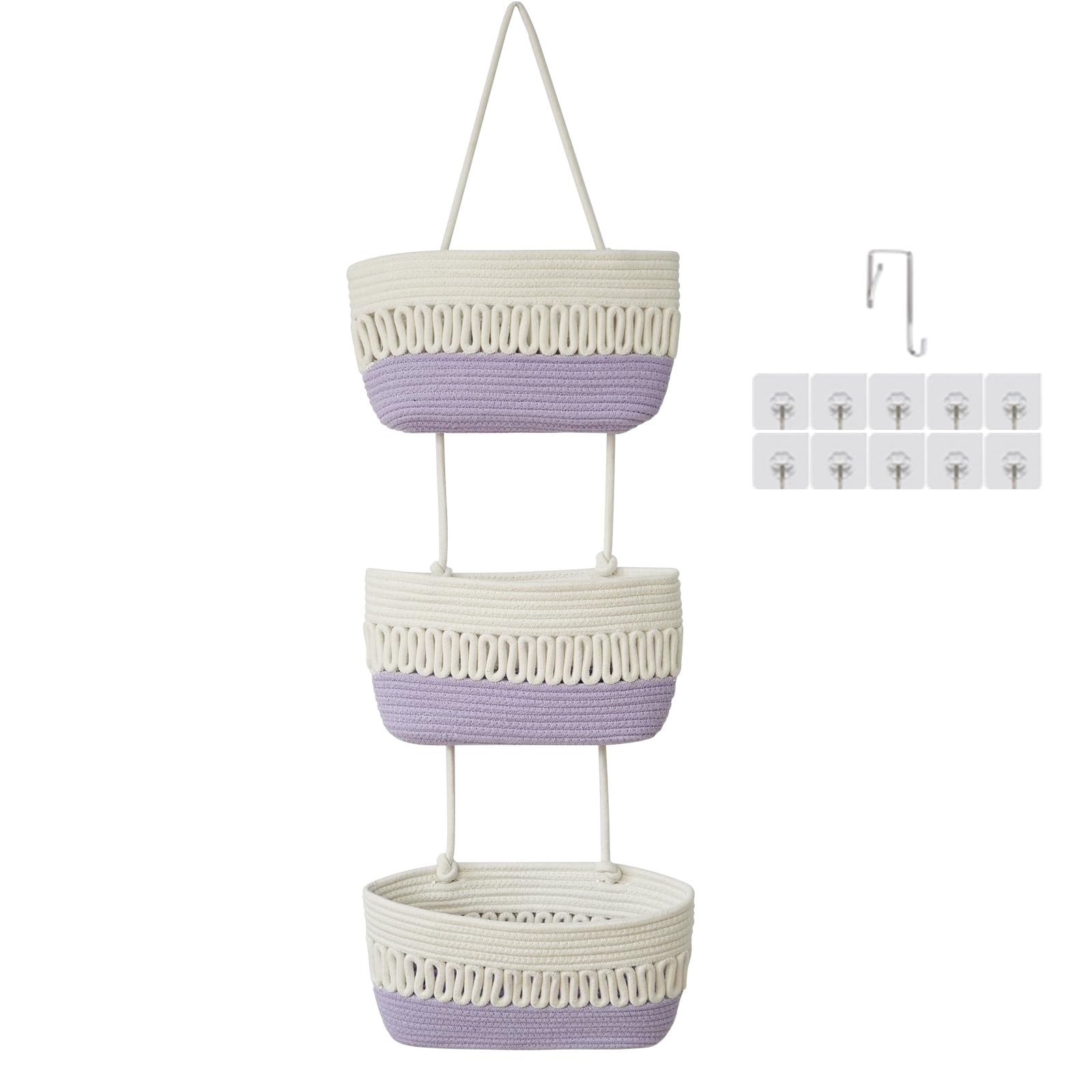 Danpinera over-the-door baskets assembly close-up showing sturdy cotton rope construction for durable storage.