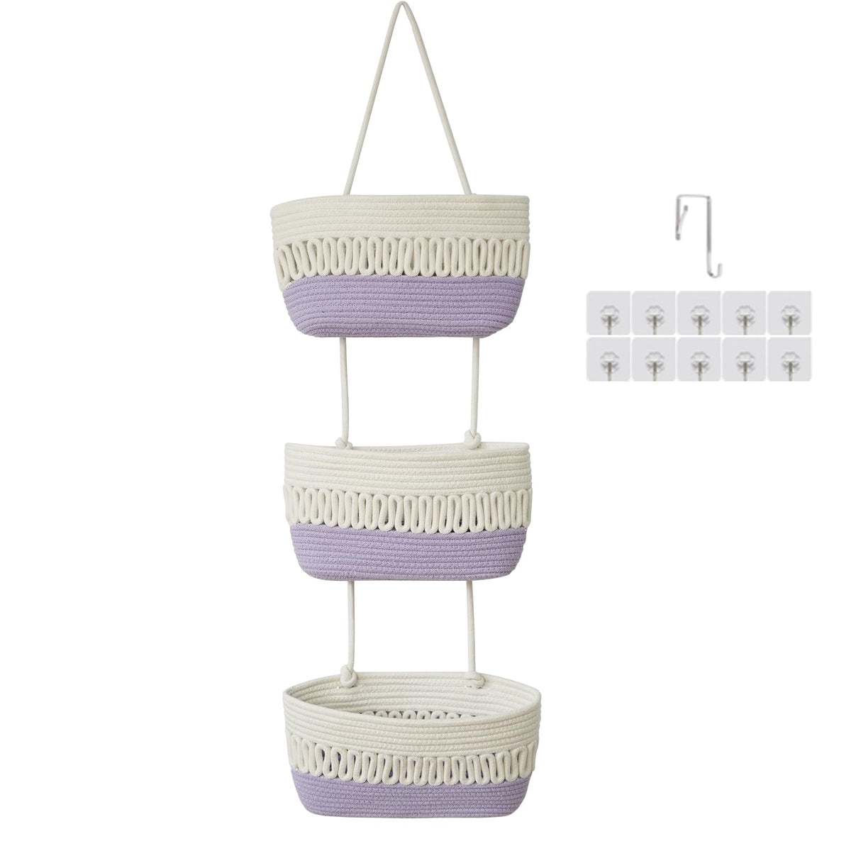 Danpinera over-the-door baskets assembly close-up showing sturdy cotton rope construction for durable storage.